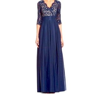 Eliza J Navy Blue Lace Bodice Maxi Dress